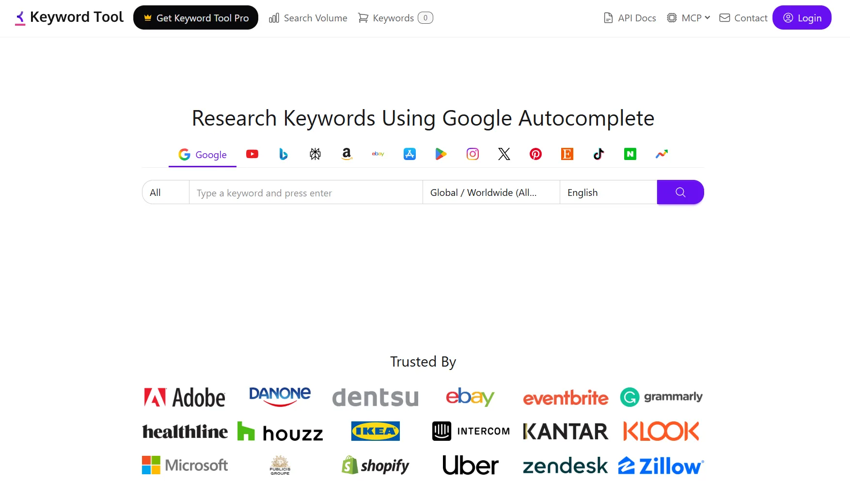 KeywordTool.io YouTube autocomplete keyword export