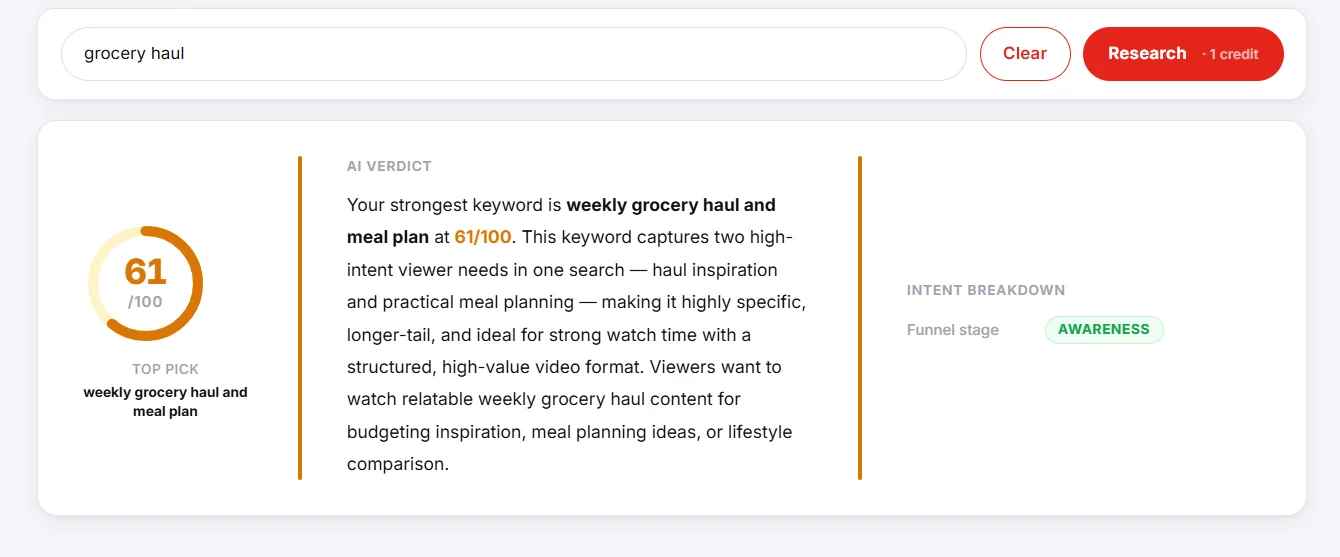 YTGrowth Keyword Explorer surfacing low-competition YouTube keywords