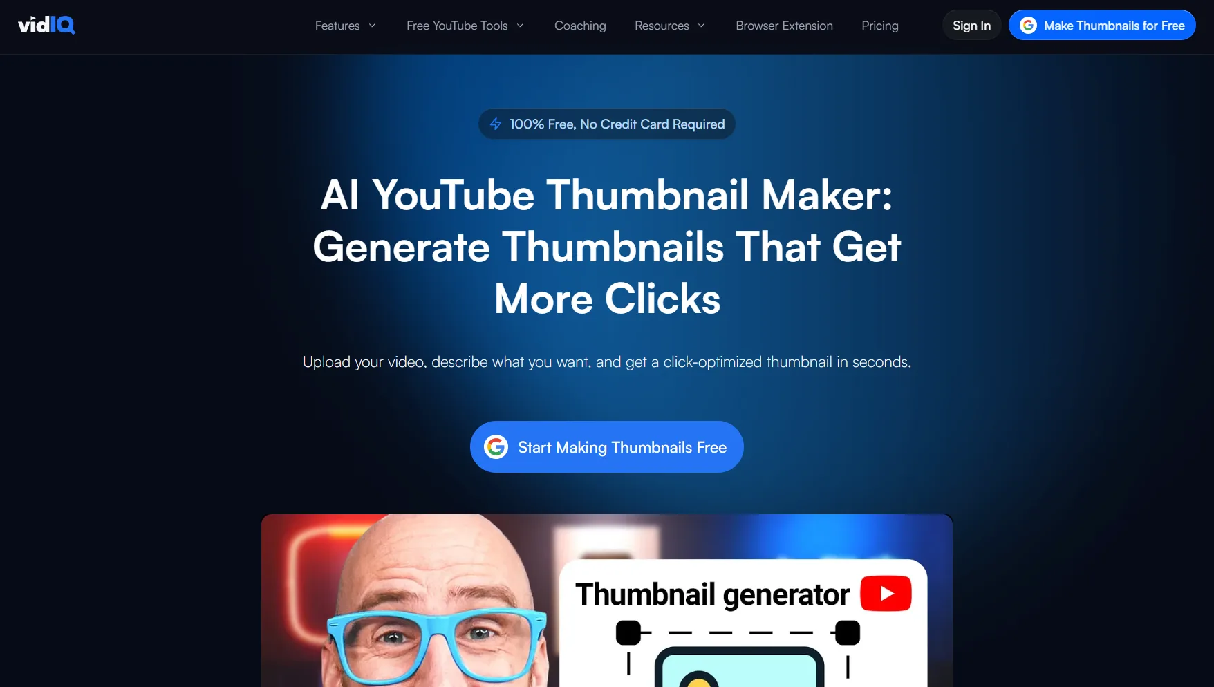 vidIQ thumbnail generation and idea tools on a higher-tier plan