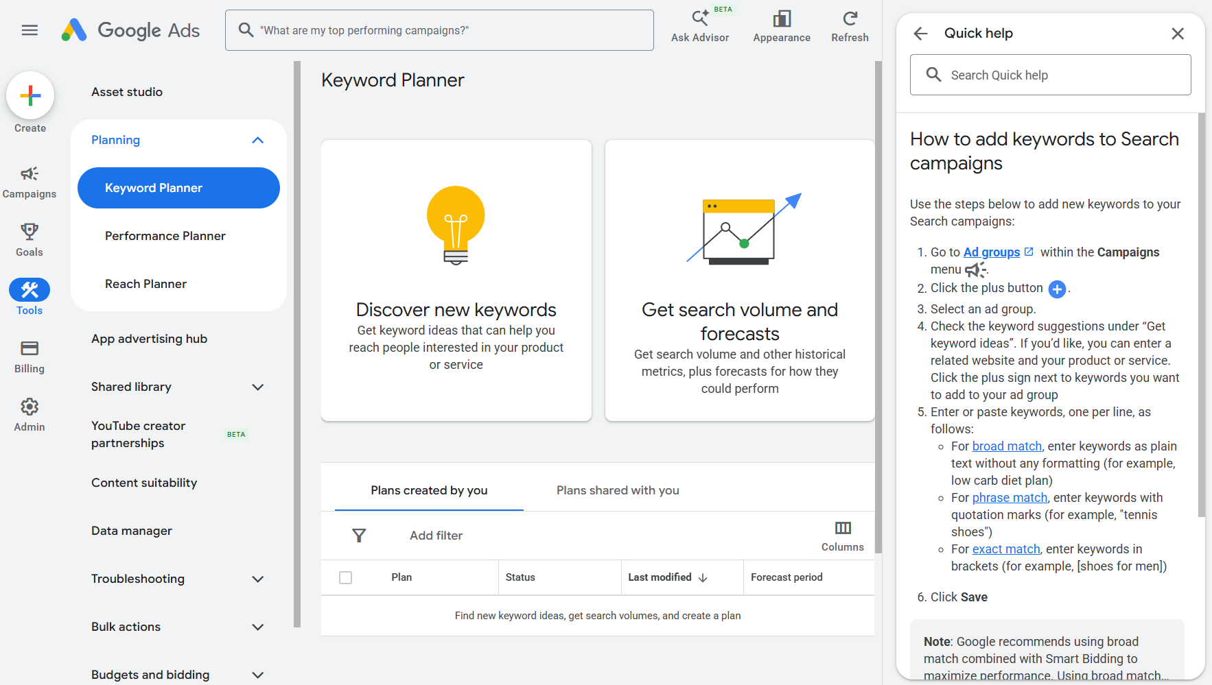Google Keyword Planner returning monthly search volume and bid data for a YouTube content topic