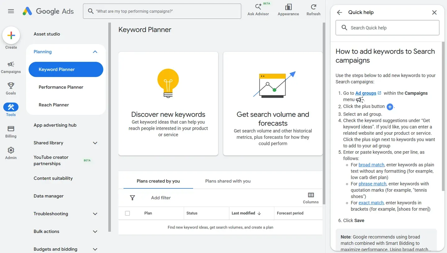 Google Keyword Planner returning monthly search volume and bid data for a YouTube content topic