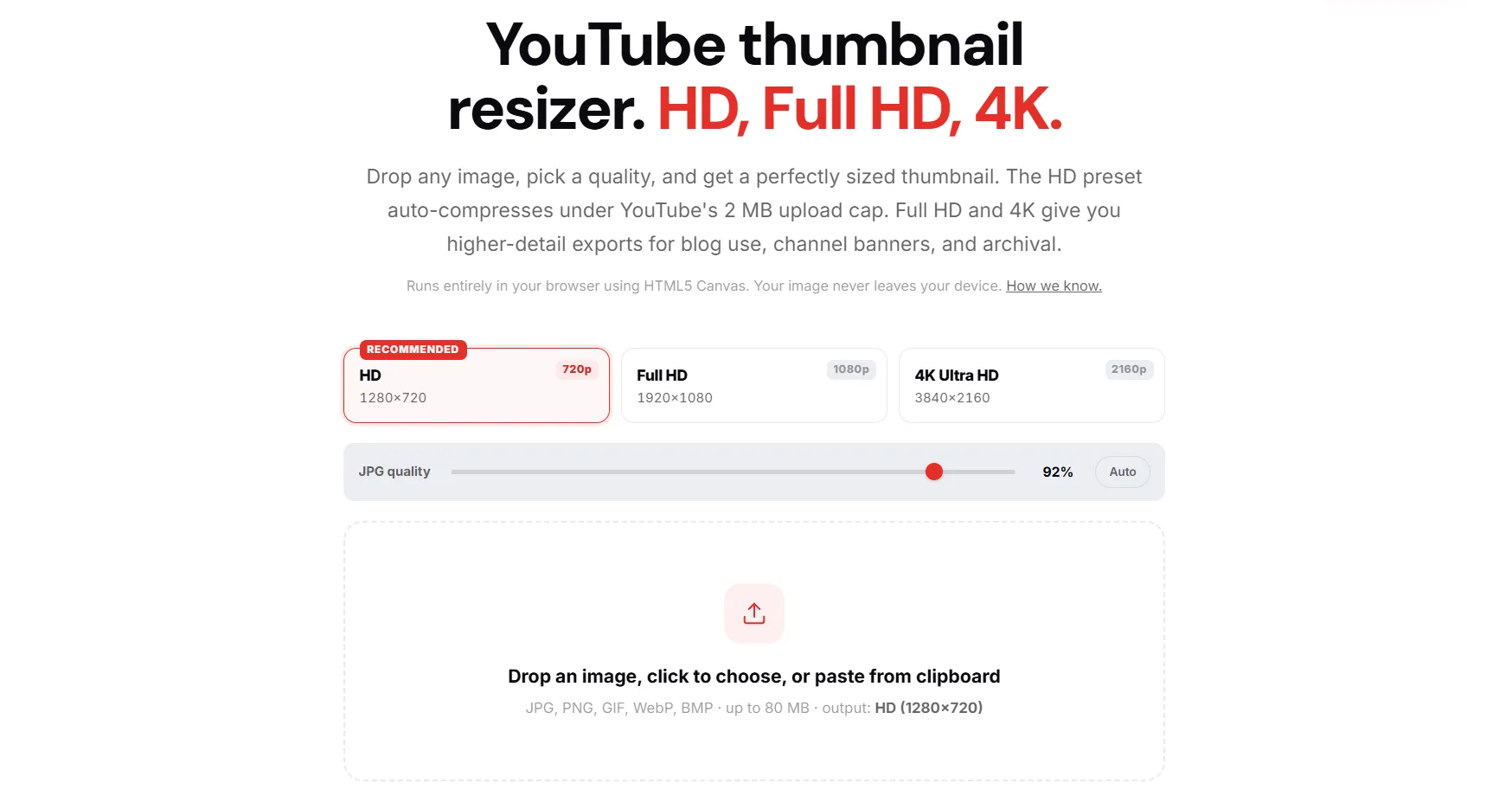 Thumbnail resolution comparison from 640 x 360 minimum to 3840 x 2160 4K