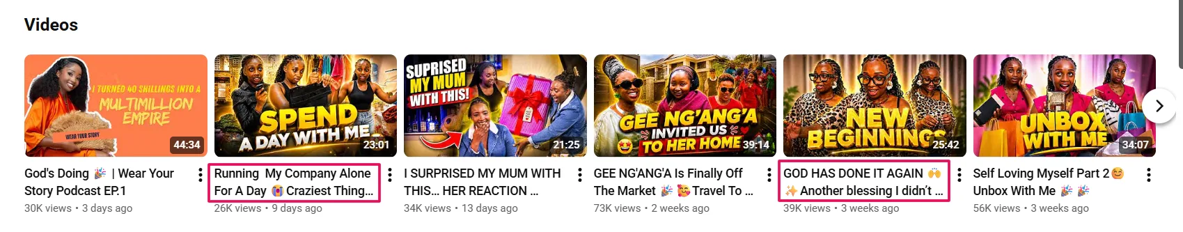 Strong YouTube title alongside competitor results passing the click-test in feed view