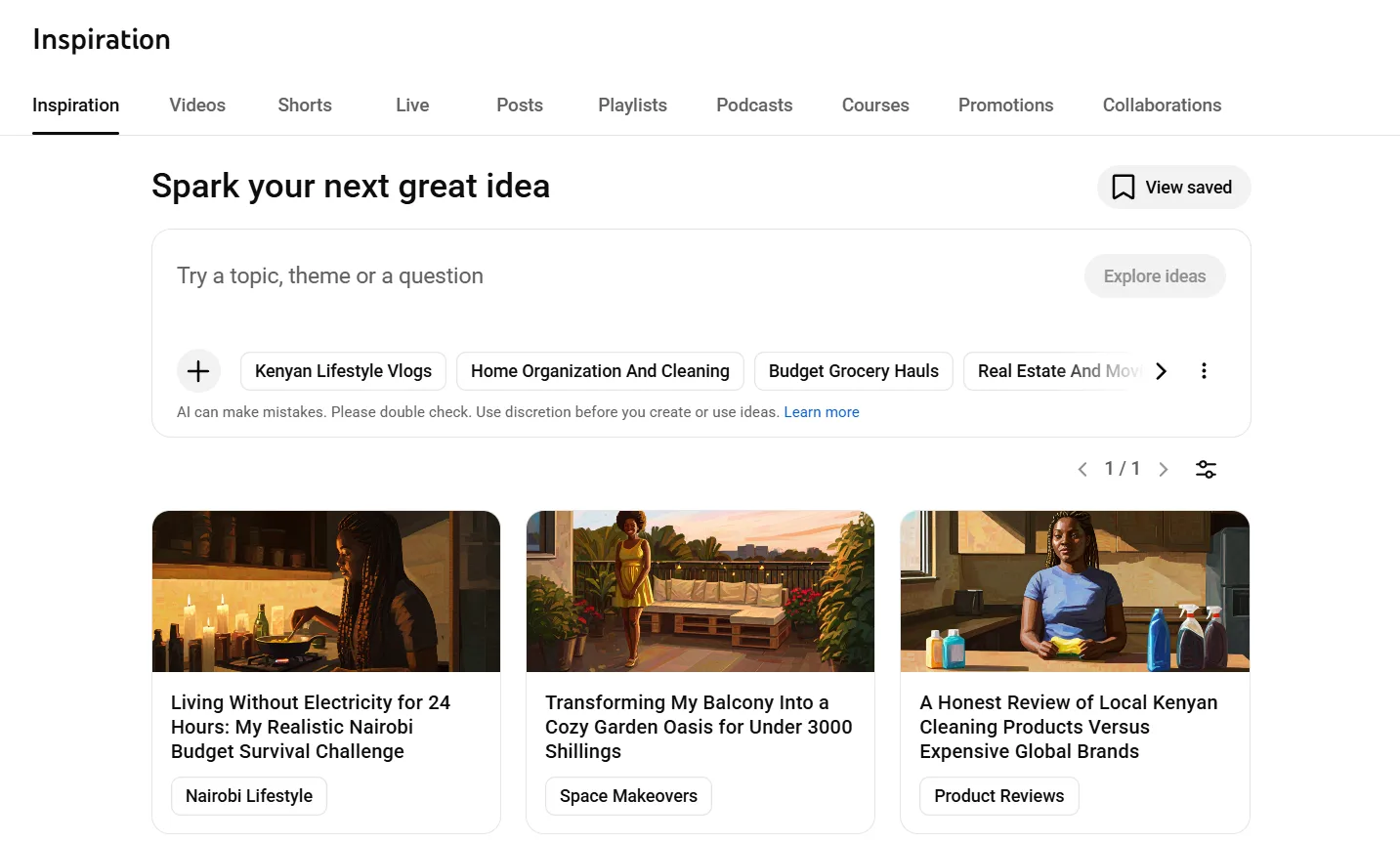 The YouTube Studio Research and Inspiration tab showing audience search demand and content gaps